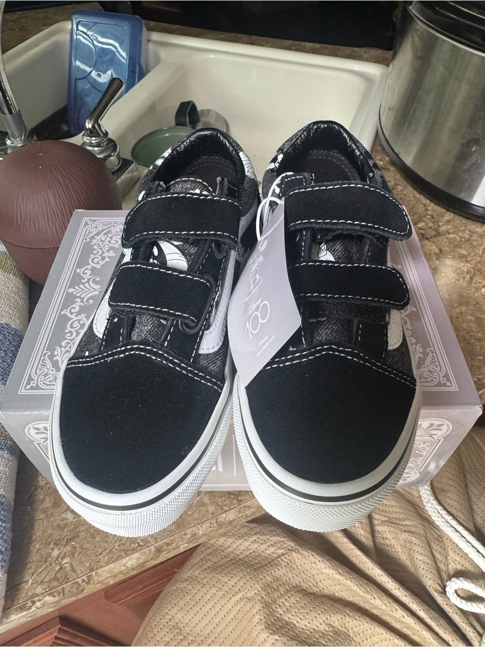 Vans Kids Black & White Velcro Skate Sneakers